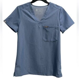 FIGS Caterina One-Pocket Scrub Top, Women’s XXS, V Neck Light Blue Medical